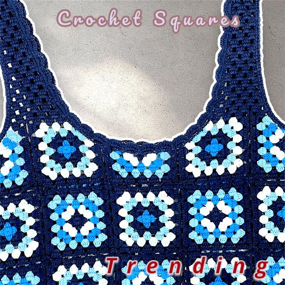 Granny Square Crochet Top Crochet Vest Women’s Top Tank 90’s Y2K Retro Boho Crop - Picture 8 of 12